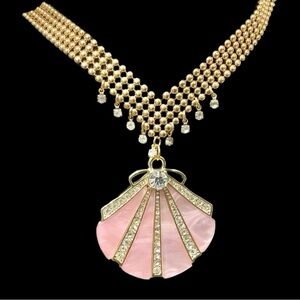 Gold and Pink Seashell Pendant Necklace with Swarovski Crystals